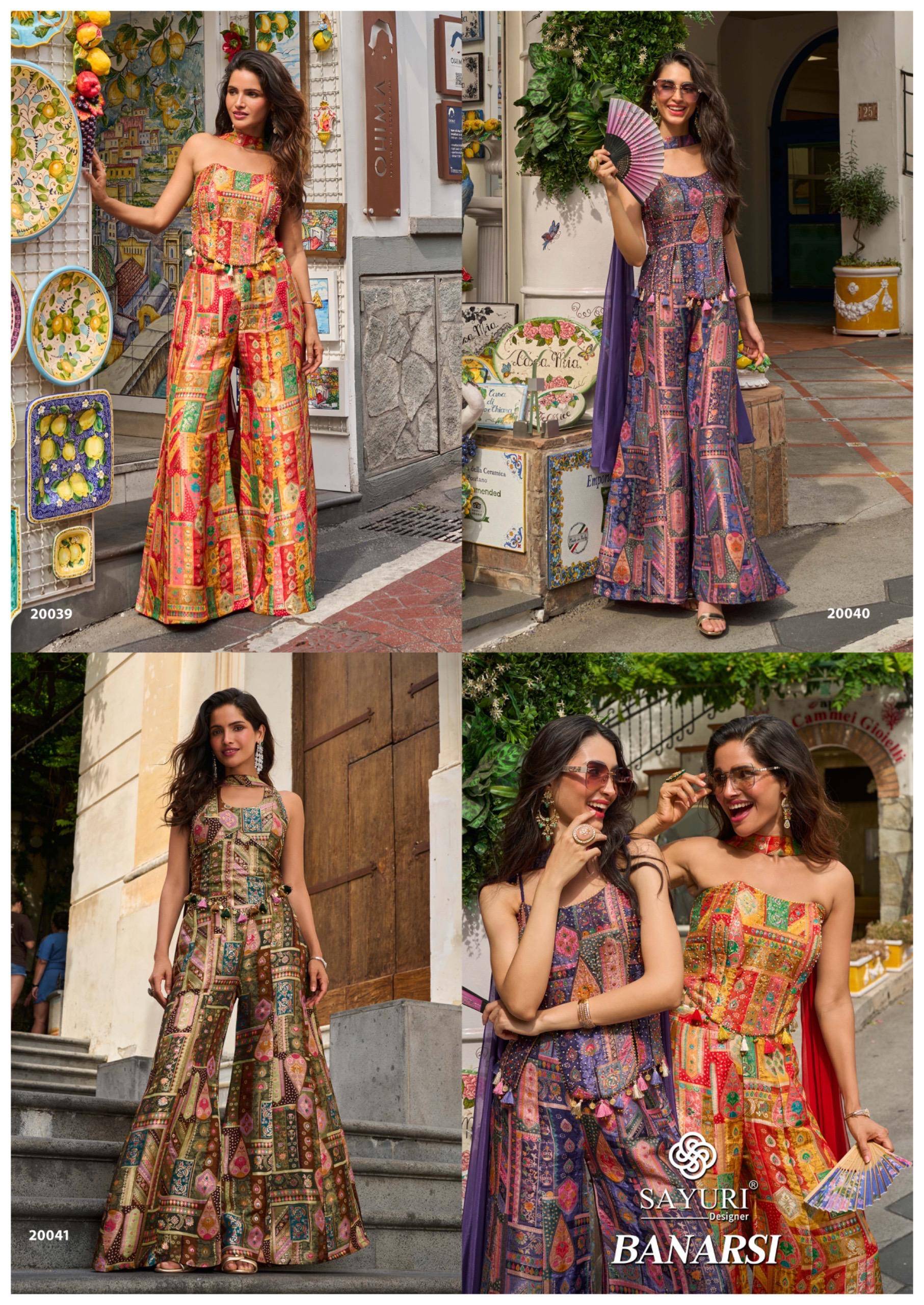 BANARSI By SAYURI DESIGNER 20039 To 20041 Series Designer Beautiful Festive Collection Occasional Wear & Party Wear JACQUARD SILK Crop Top With Bottom At Wholesale Price